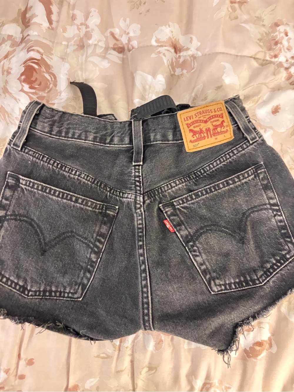 Levi's Black Acid-Wash Denim Cutoff Shorts with Leather Patch